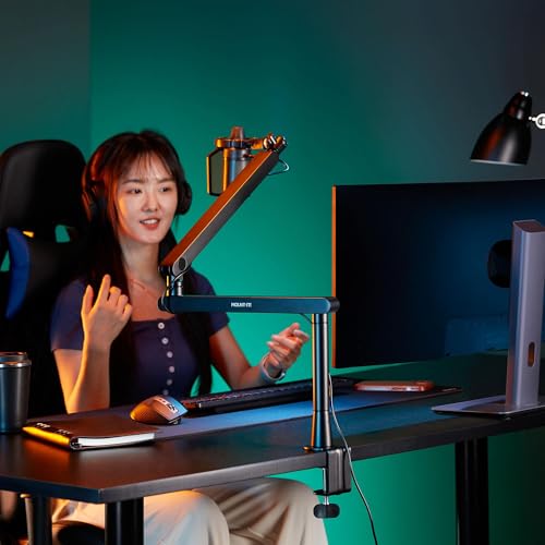 Mount-It! Mic Arm, Microphone Boom Arm, Adjustable Full Motion Mic Desk Mount, for Streaming, Gaming, Podcast, Recording, 3/8" and 5/8" Compatible, Low Profile Design, Height up to 27.8", Black
