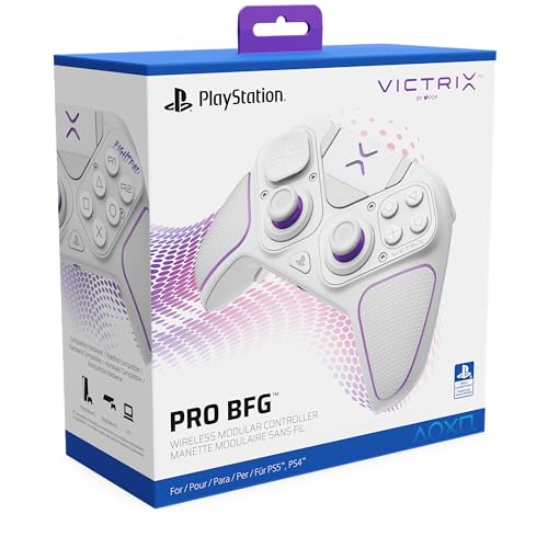 PDP Victrix Pro BFG Wireless Gaming Controller for Playstation 5 / PS5, PS4, PC, Modular Esports Gamepad, Remappable Buttons, Customizable Triggers/Paddles/D-Pad/Fightpad, PC App, White - color: White