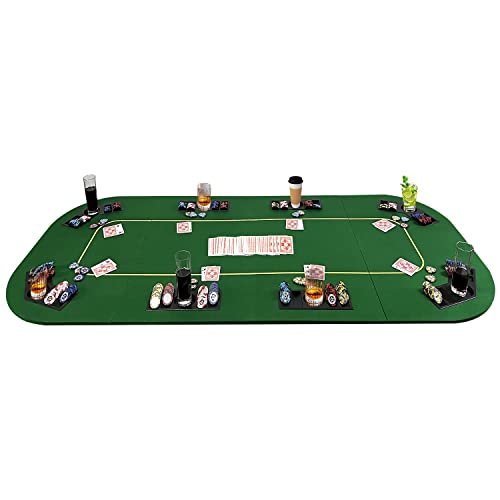 Foldable Poker Table Top with Chips Tray & Cup Holders, Carrying Bag | 79 x 36 Inch Rectangular Poker Table Topper Green Felt, Professional Texas Hold’em Poker Mat for Card Casino Games - color: Yellow