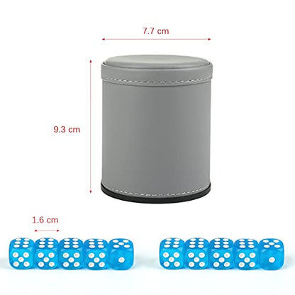 GWHOLE Leather Dice Cup with 10 Dices | Dice Stacking Shaker Cup , Dice Rolling Set, For Yahtzee Farkle Party Games, Gift - color: Blue