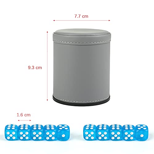 GWHOLE Leather Dice Cup with 10 Dice | Dice Stacking Shaker Cup, Dice Rolling Set, For Yahtzee Farkle Party Games, Gift - color: Blue