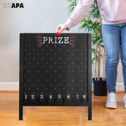 Ilyapa Prize Drop Board, 27.5x41 in - Penny Drop Game, Chalkboard Sign | Wooden A-Frame Chalkboard Sign, Includes 16 Coin Drop Discs & Eraser - For Trade Shows & Events - color: Black, size: 28x41