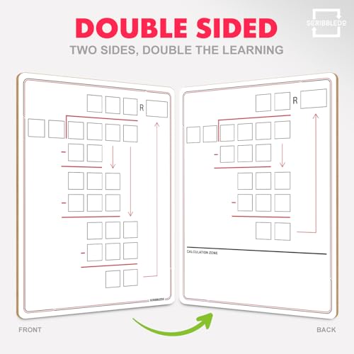 SCRIBBLDO 11”x14” Double-Sided Division Dry Erase Board Math Practice Whiteboard with Boxed Layout 2-Digit Divisors Reusable Learning Tool for Teachers Classrooms Homeschool & Special Education