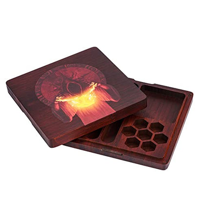 UDIXI 2 in 1 DND Dice Tray, Bamboo Dice Box for D&D RPG Tabletop Games | Magnetic Lid, Wizard Pattern, Storage Box, Holds 6 Sets of Polyhedral Dice, for Dungeons and Dragons Role Playing Games - color: Square-wizard