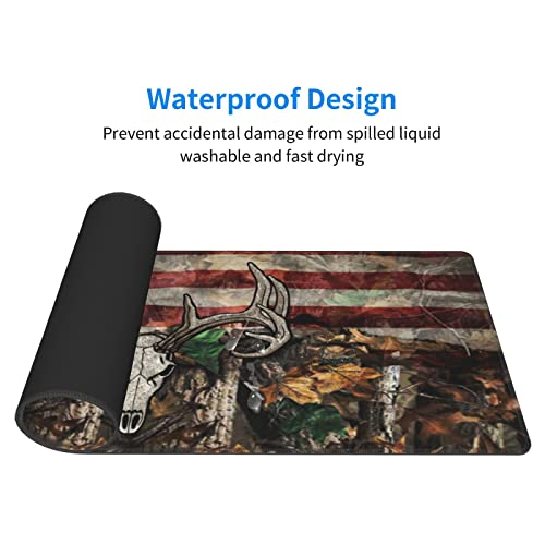 American Flag Mouse Pad XL Extended Desk Mat, Computer Mousepad | Camo Camouflage Skull Deer Non Slip Rubber, Base Stitched Edge, Gaming Pc Large Mice Pad 31.5 x 11.8 Inch - color: Black14