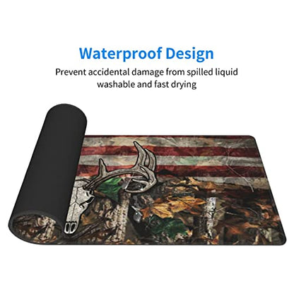 American Flag Mouse Pad XL Extended Desk Mat, Computer Mousepad | Camo Camouflage Skull Deer Non Slip Rubber, Base Stitched Edge, Gaming Pc Large Mice Pad 31.5 x 11.8 Inch - color: Black14
