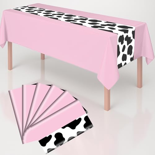 6 Pack 108 x 54 Inch Cow Print Tablecloth Cow Plastic Table Cover Birthday Party Table Cloth Disposable Plastic Farm Animal Party Cover for Disco Cowgirl Decorations Supplies Pink - color: Pink Cow, size: 6pcs