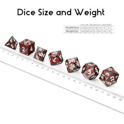 Stripe D&D Dice,DNDND Metallic Glitter Stripes Dice with Gift Metal Box for Dungeons and Dragons Tabletop Game (Red Stripes) - color: Stripe Red