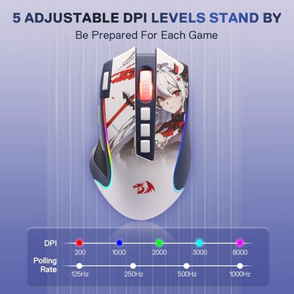 Redragon Anime Gaming Keyboard and Mouse Combo, K719 PRO 95-Key Wireless Gasket Mechanical Keyboard w/1.14'' TFT Screen & Knob + M612AK PRO 8000 DPI Mouse w/9 Programmable Buttons, 3-Mode Bundle - color: Epic Twin