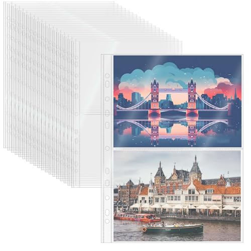 Mogoostry A4 Clear Sheet Protectors 2 Pocket Binder Sleeves 20 Sheets 11 Holes Side Open Photo Album Refill Page Protector - color: 2-pocket