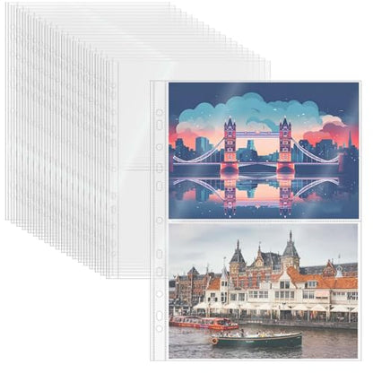 Mogoostry A4 Clear Sheet Protectors 2 Pocket Binder Sleeves 20 Sheets 11 Holes Side Open Photo Album Refill Page Protector - color: 2-pocket