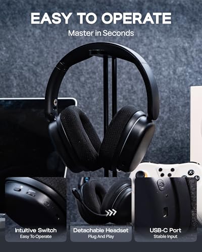 EPOMAKER X Aula G7 Pro Wireless Gaming Headset, Dual Mode BT5.3 & 2.4GHz | 7.1 Surround Sound, 80+ Hour Battery, RGB Light, with Noise Canceling Mic for PS5, PS4, Switch, PC (Black) - color: Black