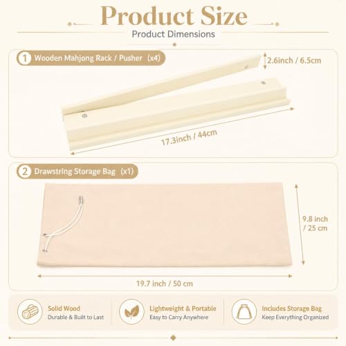 5Pcs Mahjong Racks with Pushers Wooden American Mahjong Tile Pushers and Racks Set with Mah Jong Rack Drawstring Bag Mah Jong Accessories for Players Gifts Home Game Night Party Supplies (Soft White) - color: Soft White