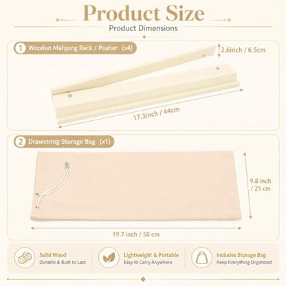 5Pcs Mahjong Racks with Pushers Wooden American Mahjong Tile Pushers and Racks Set with Mah Jong Rack Drawstring Bag Mah Jong Accessories for Players Gifts Home Game Night Party Supplies (Soft White) - color: Soft White