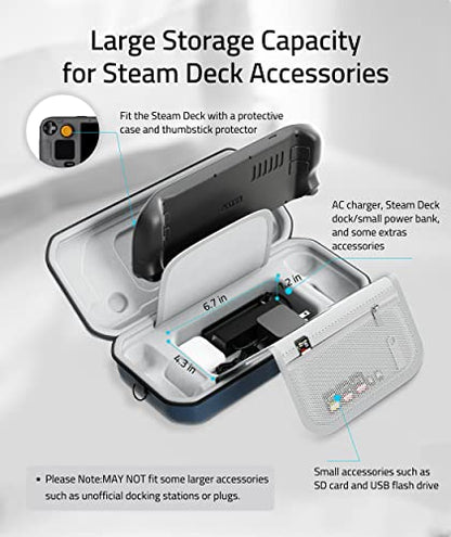 Syntech Hard Carrying Case Compatible with Steam Deck Accessories Console, Protective Case with Detachable Shoulder Strap, Built-in Stand, AC Charger Adapter Storage Space,Suitable for Travel＆Storage