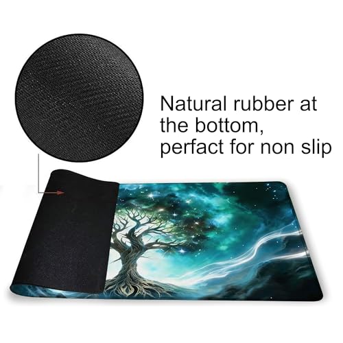 Playmat for MTG Green Vitality Magic Play Mat 24x14 Inch Card Game Mat for Magic The Gathering TCG PTCG Playmat with Free Storage Bags Non-Slip Backing and Stitched Edge - color: Green Vitality No With Zones