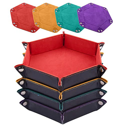 SIQUK 4 Pieces Dice Tray Set Foldable Dice Trays Hexagon Dice Rolling Tray PU Leather Dice Holder for Dice Games like RPG, DND and Other Table Games(Orange, Yellow, Cyan, Violet) - color: Orange, Yellow, Cyan and Violet