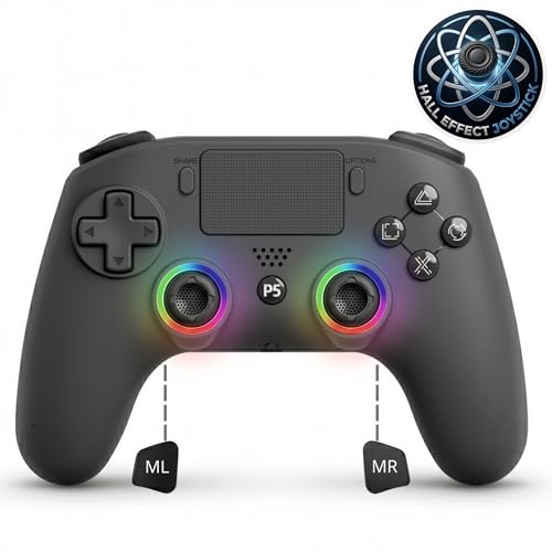 SYRIXAS Wireless Controller Compatible with PS5, Hall Effect Joysticks, RGB Light Bar, Dual Vibration, Motion Sensor, Turbo Function, Bluetooth Gamepad for PS5, PC iOS Android with Audio Jack and Remap Buttons