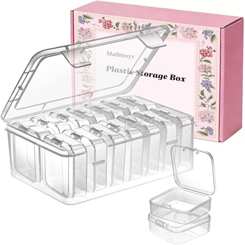 Mathtoxyz Small Bead Organizers, 14 Pieces Plastic Storage Cases Mini Clear Bead Storage Containers Transparent Boxes with Hinged Lid and Rectangle Clear Craft Supply Case - color: Clear - 1P