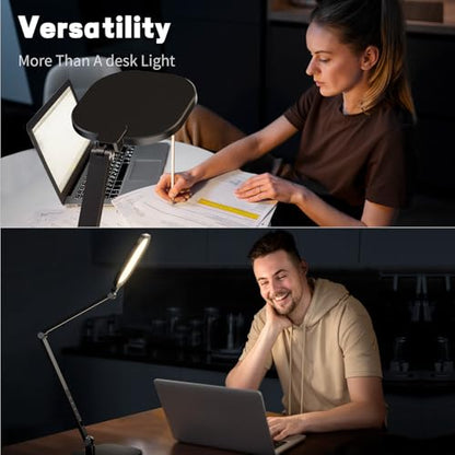 LED Desk Lamp for Home Office, Soft Edge-lit Design - Modern Style | Eye-Caring Diffused Light, Professional Computer Light for Reading, Crafts & Zoom, Dimmable with 30 Modes, Memory & Timer - color: Black