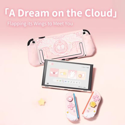 Geekshare Protective Case Set Compatible with switch 2, PC Back Plate with Silicone Joysticks Covers, Includes 2 Thumb Grips, Waterproof Protection - Star Wing Series (Pink) - color: Star Wing, size: For Switch 2