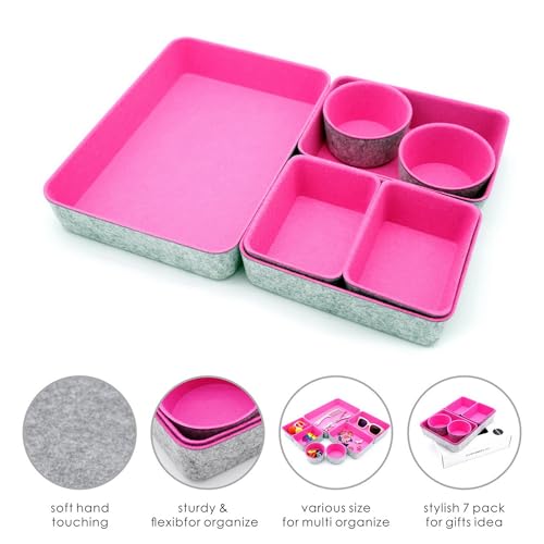 Drawer organizer bins felt tray desk storage dividers 7pc Hot pink - color: Hot pink