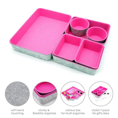 Drawer organizer bins felt tray desk storage dividers 7pc Hot pink - color: Hot pink