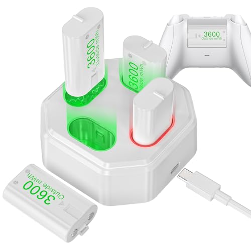 4 Pack Rechargeable Battery Pack Compatible with Xbox Series S/X,Charger Dock with 4 x 3600mWh NiMH Controller Battery Pack for Xbox One Wireless Controller - color: Beige