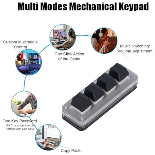 Gugxiom Mini 4 Key Keypad, One Handed Mechanical Gaming Keyboard, USB C Wired Programmable Keyboard, Red Switch, with RGB Light