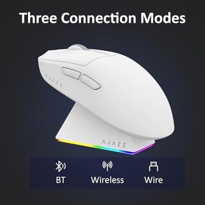 AJAZZ AJ139 V2 MC Wireless Gaming Mouse with RGB Charging Dock, 66g Ultra-Lightweight Tri-Mode Optical Mouse, 12000 DPI PAW3311 Sensor, Ergonomic Rechargeable Gaming Mouse for PC/Mac - White - color: White
