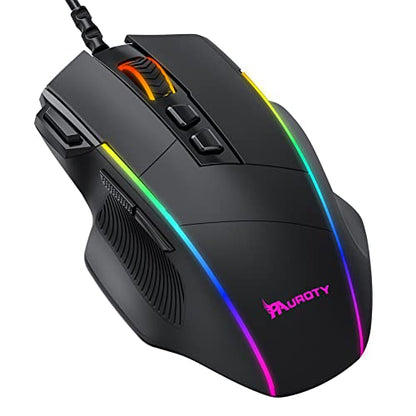 Pauroty Gaming Mouse RGB Wired, Ergonomic PC Gaming Mice with Chroma RGB Backlit, 8000DPI Adjustable, 8 Programmable Buttons&Fire Button, Plug & Play USB Computer Mouse for Windows Mac PC Gamer
