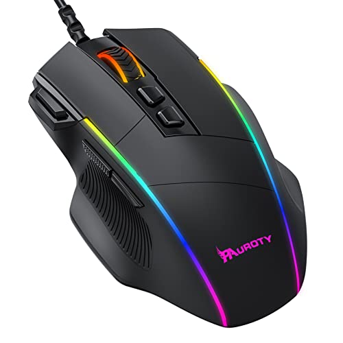 Pauroty Gaming Mouse RGB Wired, Ergonomic PC Gaming Mice with Chroma RGB Backlit, 8000DPI Adjustable, 8 Programmable Buttons&Fire Button, Plug & Play USB Computer Mouse for Windows Mac PC Gamer