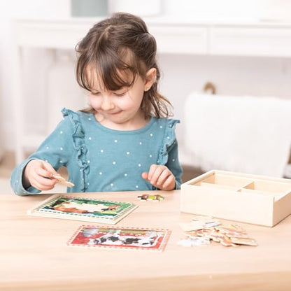 Melissa & Doug 4‑in‑1 Wooden Farm Jigsaw Puzzle Set, 48 Pieces with Storage Box, Toddler Puzzle Toy for Kids Ages 3+ - style: Farm Animals