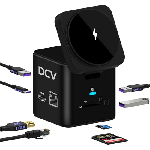USB C Laptop Docking Station, 9 in 1 Hub with MagSafe Charger Stand, Black | USB C Hub Multiport Adapter,4K HDMI, 1Gbps Ethernet,3 USB 3.0, SD/TF,for MacBook/Dell/HP/Lenovo/iPhone, MagSafe Charger Stand - color: Black