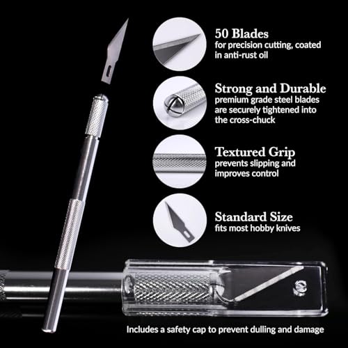 WA Portman Hobby Knife Set – 1pc Precision Craft Knife Set with 10 SK5#11 Steel Exacto Knife Blade – Art Sticker Cutter for Paper, Vinyl, Leather, Wood – Polymer Clay Tool and Craft Supplies - size: 1 Knife 10 Blades