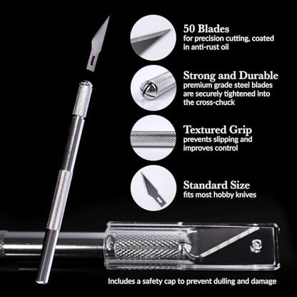 WA Portman Hobby Knife Set – 1pc Precision Craft Knife Set with 10 SK5#11 Steel Exacto Knife Blade – Art Sticker Cutter for Paper, Vinyl, Leather, Wood – Polymer Clay Tool and Craft Supplies - size: 1 Knife 10 Blades