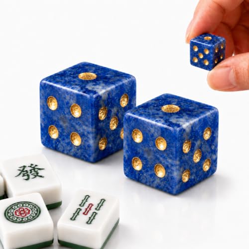 2PCS Crystal D6 Dice, 16mm Natural Gemstone Mahjong Dice Set Stone Dice for Games, Accessories, Tabletop Board Games, Casino Games, Craps, DIY Crafts, Spiritual Decor and Home Decor - color: D6-sodalite