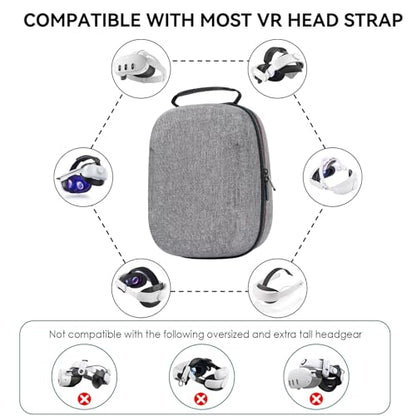 Case for Meta Quest 3/3S/2 & Vision Pro/Pico 4, Elite Strap & Battery Head Strap,with Lens Protector and Drawstring velvet bag,Portable Hard Carrying Case - color: Gray