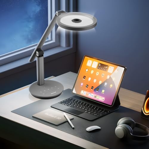 Honeywell H6 Desk Lamp for Home Office, Dimmable Reading Table Light, Gray | Sunturalux CRI≥97, RG0 Low Blue Light, Flicker-Free, 800LM Dimmable with Timer for Webcam, Study, Office & Bedroom - color: Gray