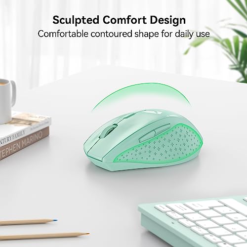 TECKNET 2.4G Wireless Mouse, 4800 DPI Ergonomic Computer Mouse, USB, Green | Mouse for Laptop with USB Receiver, 6 Adjustable DPI, Quiet Click, 30-Month Battery, 6 Button, Portable for PC Chromebook Mac - color: Green