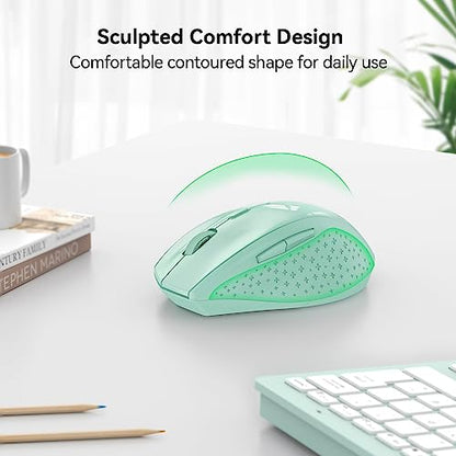 TECKNET 2.4G Wireless Mouse, 4800 DPI Ergonomic Computer Mouse, USB, Green | Mouse for Laptop with USB Receiver, 6 Adjustable DPI, Quiet Click, 30-Month Battery, 6 Button, Portable for PC Chromebook Mac - color: Green