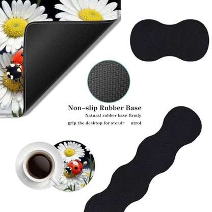 Mouse Pad,Large Desk Mat Set, 4in1 XL Mousepad + Keyboard Wrist Rest+Mouse Wrist Rest+Coaster with Ergonomic Desk Pad for Home Office Table Computer Cover -Ladybug on Daisy Flower - color: Ladybug on Daisy Flower