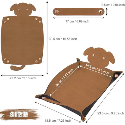 SIQUK 2 Pieces Dog Dice Rolling Tray Folding Dice Trays PU Leather Scroll Dices Holder Storage for D&D RPG Games (Camel, Black) - color: Camel, Black