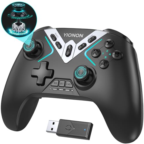 YIONON Dual Hall Effect PC Controller with USB Dongle & Phone Clip | Bluetooth Controller for PC/iPhone/Android/Steam/TV with Macro, Joystick Speed Down, 6-Axis Gyro, Vibration, Turbo, Wake Up - color: Black