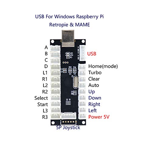 SJ@JX 2-Player LED USB Encoder to Arcade Joystick and LED Arcade Buttons for PC, MAME and Raspberry Pi - color: happ