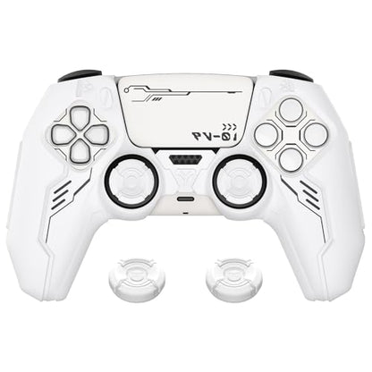 PlayVital Mecha Edition Silicone Cover Compatible with ps5 Controller with 2 Joystick Caps and 6 Stickers, Shockproof Non-Slip Grip Protector Accessories, Fits for ps5 Charging Station - White - color: White
