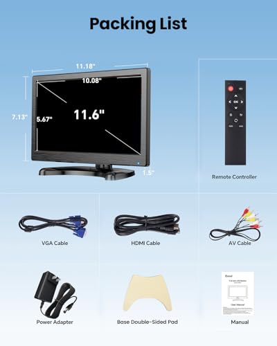 Eyoyo CCTV Monitor 12 Inch Small Computer Monitors 1920x1080P Mini LED Display with HDMI VGA AV BNC USB Ports IPS Screen Security Monitor Built in Speaker for Home Office - style: 12 inch 1920x1080