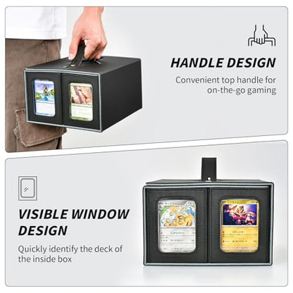 Commander Deck Box for MTG, Trading Card Storage Box Holds 400+ Double-Sleeved Cards, 5 IN 1 Removable Card Case with Dice Tray, Display Window with Magnetic Card Holders for TCG/CCG (Black Grey) - color: 5-IN-1-Black Grey