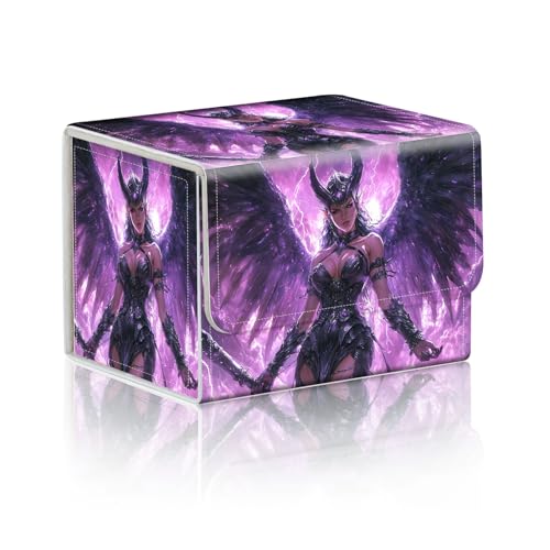 Trading Card Storage Box, Holds 100+ for MTG Cards, PU Leather with Magnetic Closure, Dark Winged Elf in Purple Lightning Durable Deck Box for Magic the Gathering, Trading Card Games - color: Dark Winged Elf in Purple Lightning