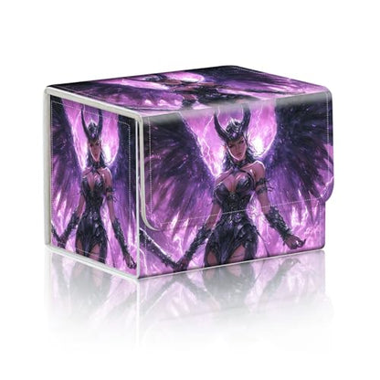 Trading Card Storage Box, Holds 100+ for MTG Cards, PU Leather with Magnetic Closure, Dark Winged Elf in Purple Lightning Durable Deck Box for Magic the Gathering, Trading Card Games - color: Dark Winged Elf in Purple Lightning